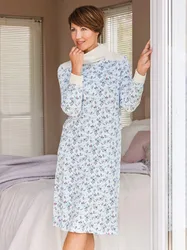 Nachtkleid Thermowärme - Weiß geblümt - female - Size: 42
