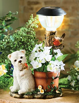 Solar-Pflanzgefäß mit Dekofigur Hund Westie - Gainsborough - FashionsVida