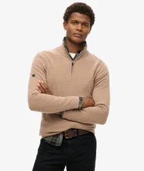Superdry Herren Merino-pullover mit Halblangem Reißverschluss Beige - Größe: L