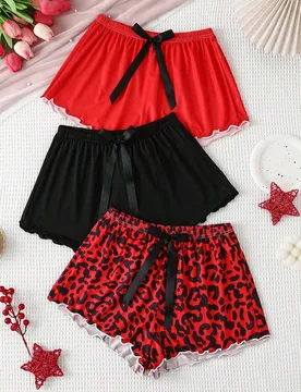 Piezas Pantalones cortos de pijama para mujer con adorno de lazo y volantes - Shein - FashionsVida
