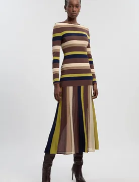 Women's Stripe Long Sleeve Knitted Maxi Dress in Olive Size: Small - Olive - Size: S - Karen millen - FashionsVida