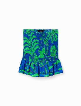 Mini-jupe ajustée tropicale, Viscose, Bleu, XS