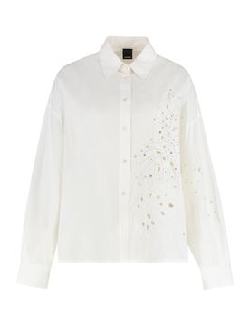 Cotton Boxy Shirt with Rhinestone Front Embroidery