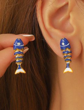Piezas Pendientes de peces 3D móviles, pendientes con colgante de pez chapado en oro de 18K, joyas de peces entrelazados y coloridos, pendientes úni