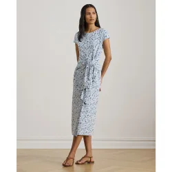 Vestido midi de punto anudado estampado