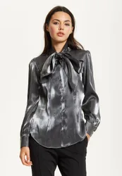 Women's Charcoal Metallic Pussybow Blouse in Grey Size: 18 - Grey - Size: 18