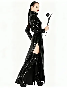 Halloween Party Cosplay Gothic Unisex Sexy Shiny PVC Catsuit Latex Faux Leather Long Coat Trench Clubwear The Matrix Costume - Aliexpress - FashionsVida