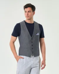 Gilet blu in tessuto diagonale di misto lino e cotone