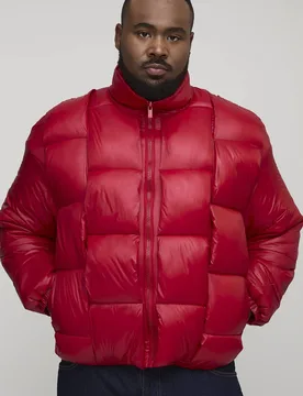 Herren Plus High Shine Weft Oversized Stehkragen Pufferjacke Red Größe 3XL - boohooMAN - FashionsVida