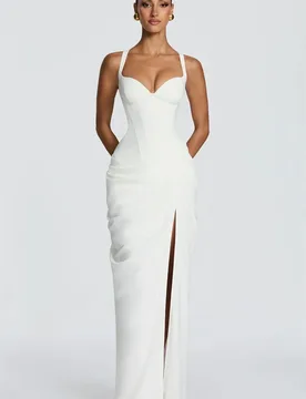 White Elegant Prom Dress Sexy Halter Sleeveless Lace Up Back Split Long Sheath Party Gown Formal Wedding Birthday Evening Robe - Aliexpress - FashionsVida