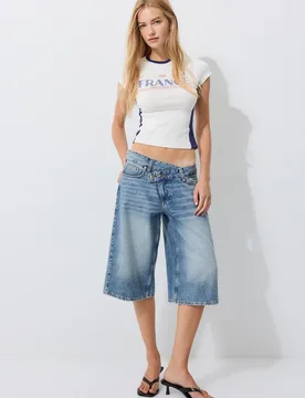 T-Shirt Weltmeisterschaft Kontrastkragen Marineblau L - Stradivarius - FashionsVida