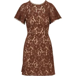 Vestido corto floral de encaje y manga corta