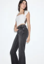 D67 Slim-Bootcut-Jeans SCHWARZER DENIM-WASHED-LOOK 40