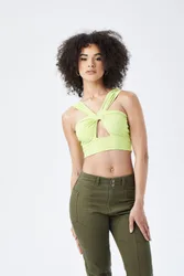 Womens Slinky Twist Cut Out Top - Lime Green - Size 10 Uk