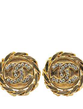Gold Plated CC Rhinestones Clip on Earrings - Chanel - FashionsVida