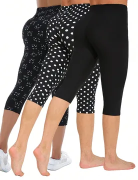 Leggings cortos casuales negros para mujer, primavera/verano, elásticos, moldeadores con efecto levantador de glúteos, para yoga en casa, fitness al - Shein - FashionsVida