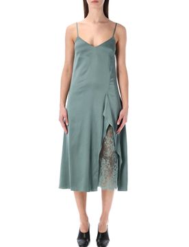 Feminine Slip Dress with Ruffled Slit - Size 36