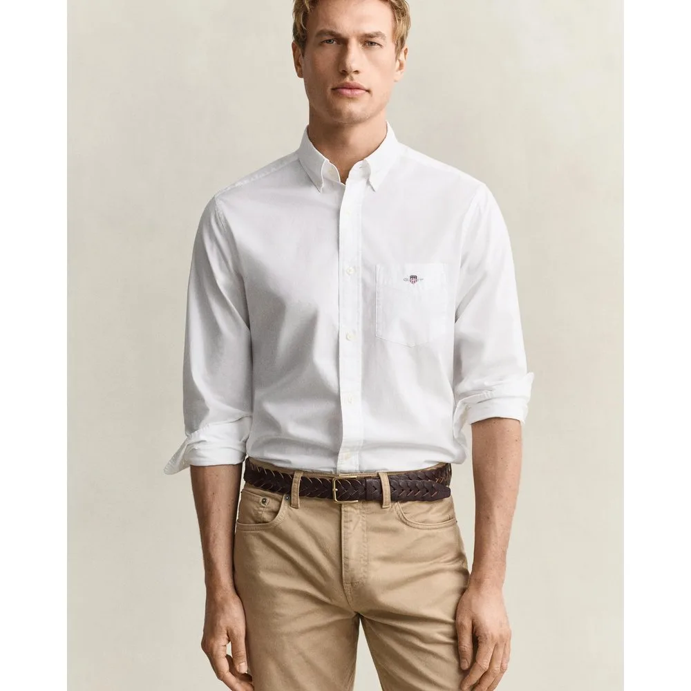 Camisa de hombre lisa de manga larga y corte regular - Gant - FashionsVida