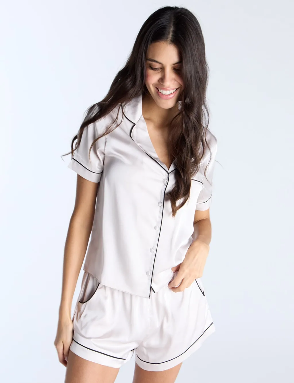 Satin Shortie Set Grey female - Boux Avenue - FashionsVida