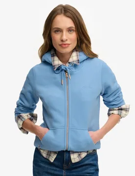 Superdry Damen Essential Kapuzenjacke mit Logo und Gebürstetem Innenfutter Blue - Größe: 34 - 74.99 - FashionsVida