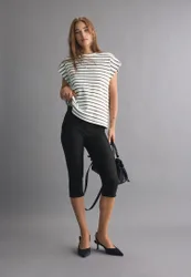 Gestreiftes Shirt mit überschnittenen Schultern Khaki S