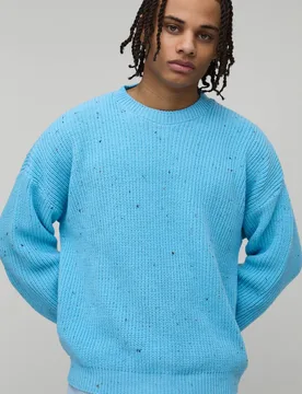 Herren Entspannter Oversized Melange-Jacquard-Strickpullover Blue Größe Small - boohooMAN - FashionsVida