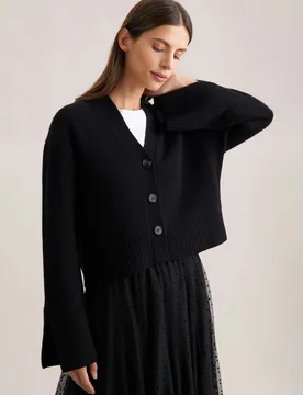 V- Cardigan mit Kaschmir Schwarz L - Seidensticker - FashionsVida