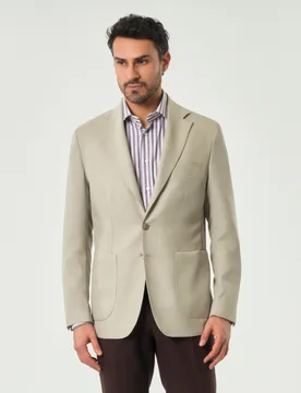 Blazer Pellizzari sabbia in tela di lana Barberis con tasche a toppa - Rodolfo Pellizzari - FashionsVida