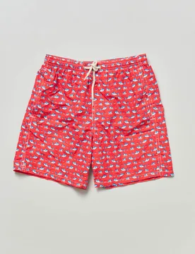 Boxer mare rosso con fantasia squali all over - MC2 SAINT BARTH - FashionsVida