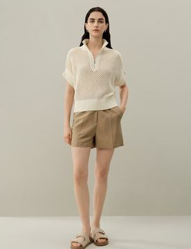 Donna Maglia Seta-Cotone Mezza Zip Dolman Bianco M