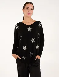 Diamante Pearl Star Jumper - S/M / BLACK - female