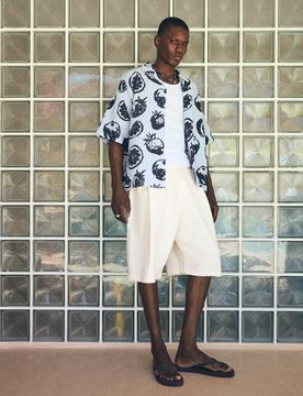 Bermuda Super Baggy Fit En Lin 42 Blanc Cassé