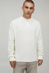 Herren Locker Geschnittenes Henley-Oberteil Mit Waffelstrick Ecru Größe Medium
