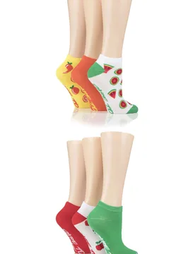 Women's 6 Pair SOCKSHOP Patterned and Plain Trainer Socks Fruits 4-8 - Multi Coloured - Size: Small - Dare to wear - FashionsVida