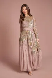 Premium Hand Embellished Maxi Dress - Blush - Size: 10