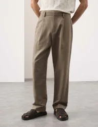 Relaxed Fit Cotton Linen Blend Trousers Onyx male