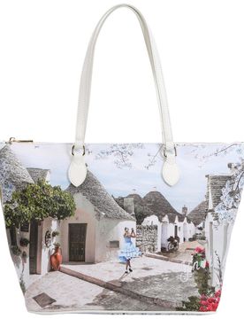Borsa Shopper XL Alice in Trulli Tracolla Amovibile Ecopelle Bianco