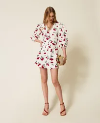 Robe courte en popeline avec imprimé cerises