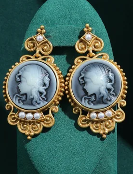 Vintage Large Beauty Head Cameo Ladies' Earrings With Pearl Palace Drop Dangle Jewelry Antique Gold Color Luxury Accessories - Aliexpress - FashionsVida
