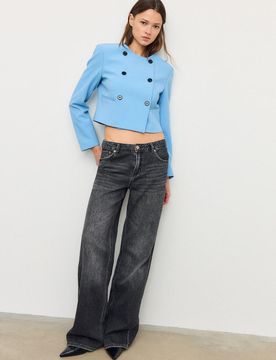Kurzer Blazer mit Rundausschnitt Himmelblau M
