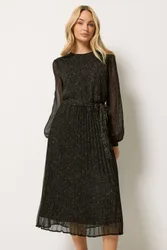 Women's Abstract Spot Pleated Midi Dress in Black Size: 14 - Black - Size: 14