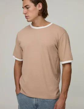 Herren Normal Geschnittenes Vintage-Waschung Ringer-Oberteil Brown Größe Large - boohooMAN - FashionsVida