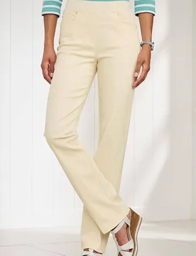 Women's Premium Pull-On Twill Straight-Leg Jeans in Cream Size: 8L - Cream - Size: 8L - Cotton Traders - FashionsVida
