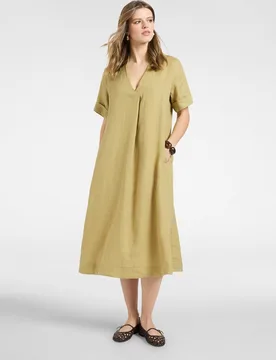 Vestido de lino con escote en v ajuste amplio y relajado - Elena Miró - FashionsVida