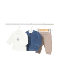Set neonato 3 pezzi giacca, maglia a maniche lunghe e pantaloni blu 62