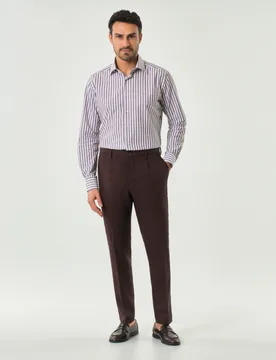 Pantalone Pellizzari marrone in puro lino con una pinces - Rodolfo Pellizzari - FashionsVida