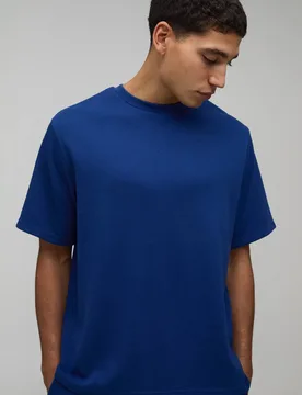 Men's Relaxed Fit Waffle T-Shirt Navy Size X-Large Navy XL - boohooMAN - FashionsVida