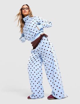 Satin Polka Dots Hose Mit Weitem Bein - Damen, Blau - female - Size: 2XS