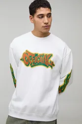 Herren Oversized Sweatshirt Mit Graffiti-Print White Größe Small
