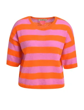 STRIPED HAIRY HALF SLV PULLOVER female